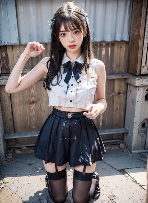 arafed asian woman in a skirt and a white shirt posing for a picture, japanese school uniform, japanese girl school uniform, wearing japanese school uniform, cute schoolgirl, jk uniform, beautiful anime high school girl, Wear loafers, Open belly button, Op...