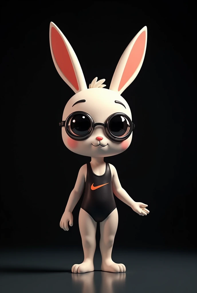 a rabbit in a Nike style swimsuit wearing stilo cartoon network cartoon cartoon swimmer lenses WITH BLACK BACKGROUND PERFORMING AEROBIC MOVEMENTS