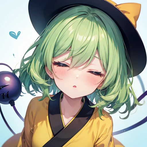  one girl, Beautiful appearance、Komeiji Koishi ,  small,  close your mouth、 green hair、 kimono