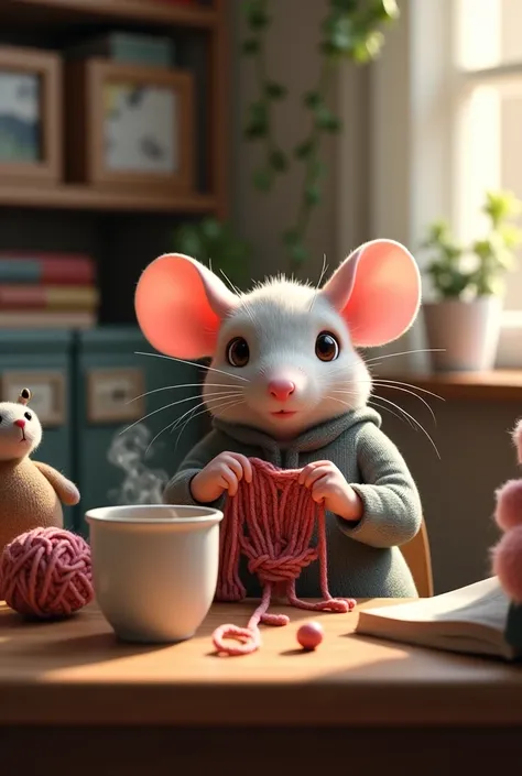 A rat girl from the accounting department knits toys and drinks chocolate tea 