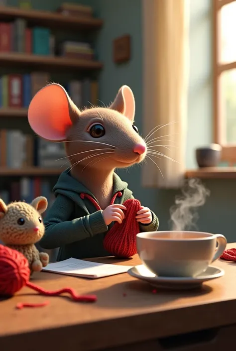 A rat girl from the accounting department knits toys and drinks chocolate tea 