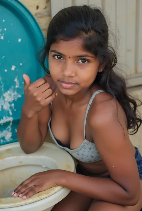 Girl with bra cleaning toilet sights swacha bharat abhijan 