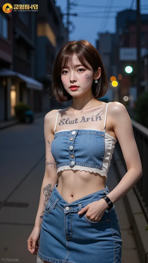 NSFW,
Film camera depiction,
Taken with a high-dispersion high-end lens,
Wide-angle lens,
Full-body shot,

at night,
A beautiful Korean girl is attracting customers at in the slums,
Her face has large burn scars,
((The burn scars have become ugly keloid sc...