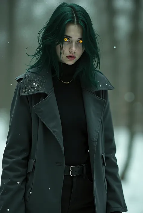 *Lisa eyes and her eyes are yellow with smiley pupils she didn't blink or look away just looked forward like an owl,her hair is dark green,she wear dark gray jacket for winter but it Not fastened and reveal her black shirt,black pants,and black shoes it Hi...