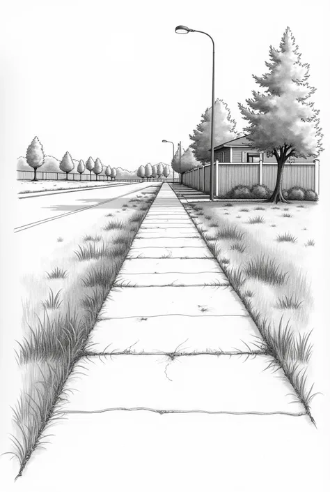 Sidewalk/driveway**: architectural drawing on a AutoCADD of a smooth sidewalk or driveway extending across a property. It's level or gently sloped, with a height no more than 30 inches above the ground, and there is no basement beneath it.