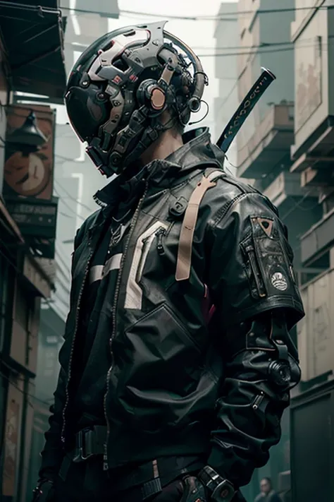 a close up of a person in a black suit with a helmet and two swords, futuristic techwear, future techwear, cyberpunk streetwear, futuristic cyber clothing, dystopian scifi outfit, futuristic clothing and helmet, futuristic tech wear, techwear fashion, cybe...