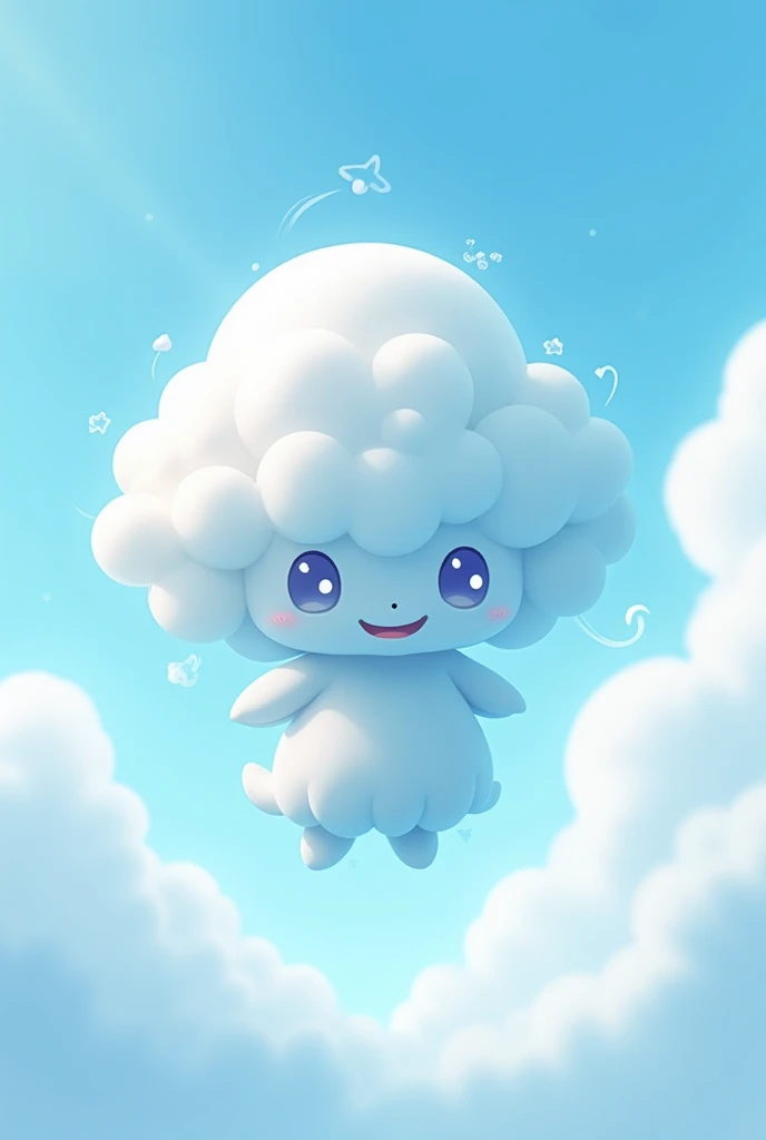 A cartoon character with a cloud head, legs, and hands using colors sky blue and white 