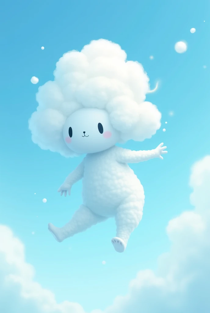 A cartoon character with a cloud head, legs, and hands using colors sky blue and white 