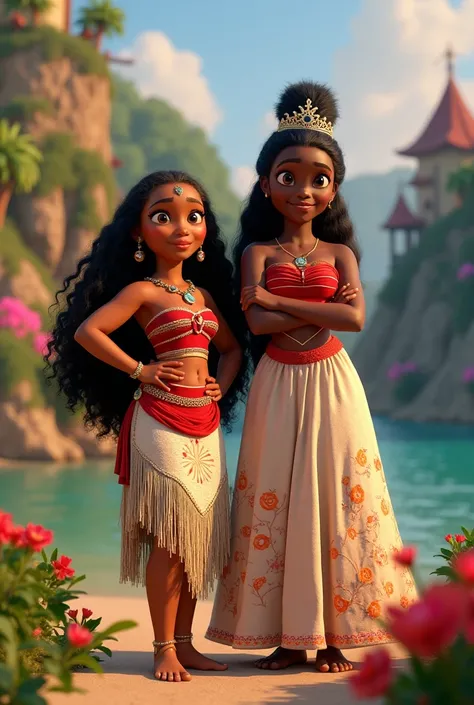 I want an animated image of Moana and Princess Tiana in Disney Pixar 3D