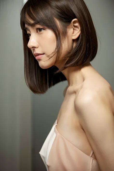  masterpiece, top quality, brown long hair taller than the white race ,   ( matured_woman_ lady:1), side、naked、 black hair short hair、35歳日本人woman、whole body