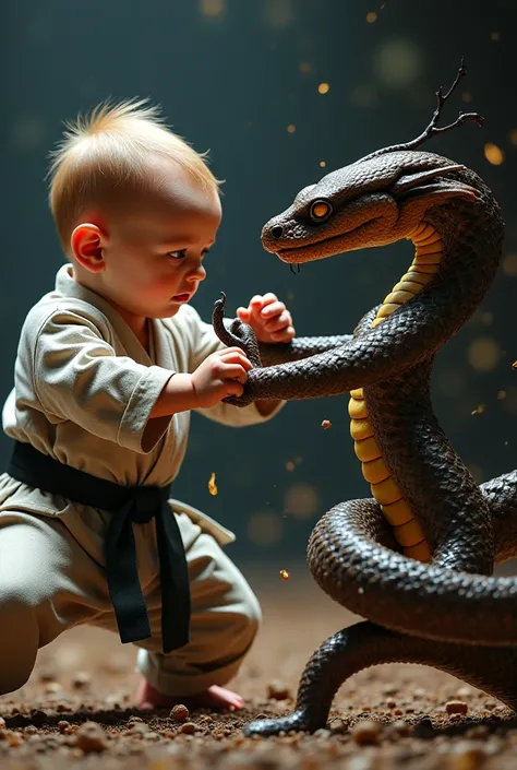 a baby and a Snake  do martial  arts dual full hd  ultra  realistic  cinematic still