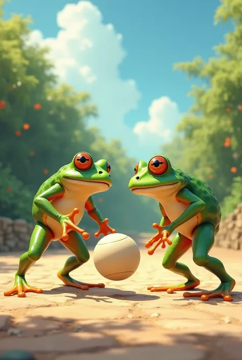 Two frogs playing fronton 