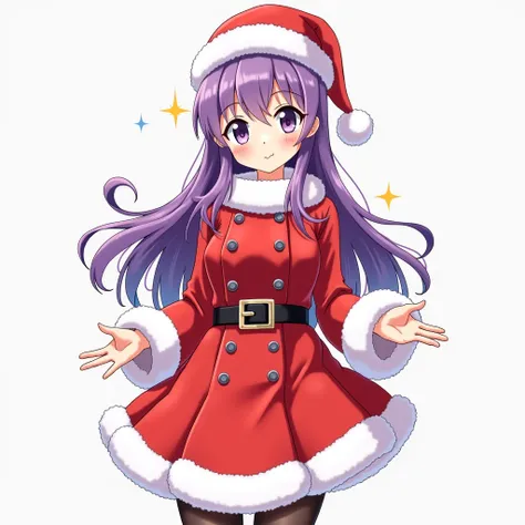  anime female character ,  long purple hair ,  full body,  standing , Santa costume 