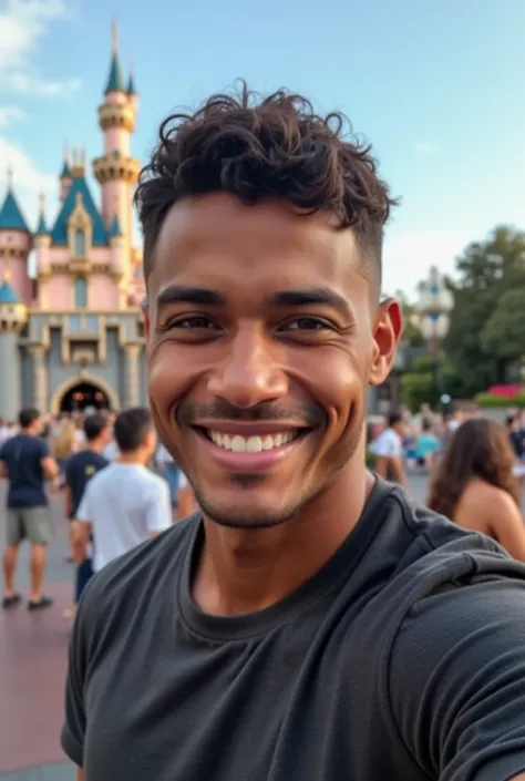 handsome male skin light brown mixed race with short hair in Disneyland hiquality, taking a selfie handsome young man, portrait of handsome young man, handsome young model, handsome young man, attractive young man, young man with handsome face, male model,...