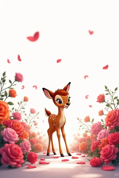 Bambi splashes roses on a white background