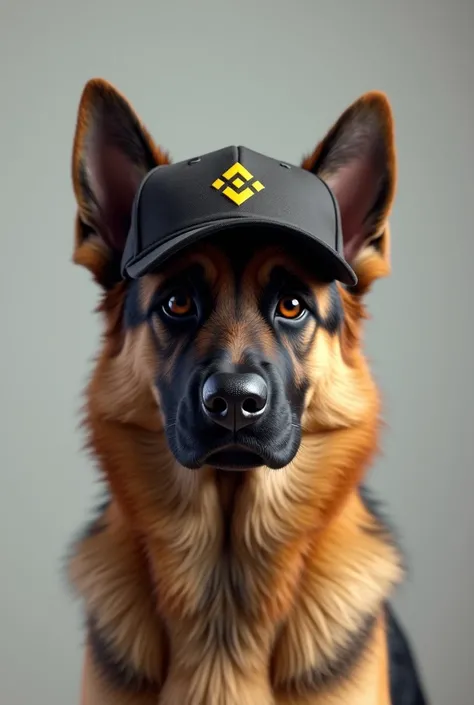 Binance logo cap wearing a German Shepherd dog 