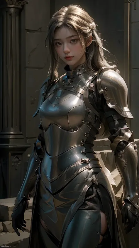 ((  masterpiece,   top quality,   top quality,   nothing ,   photorealistic ,   RAW Photo, 8k)),  A medieval female knight dressed in armor , (Glowing Armor:1.3), Glowing Armorが周囲を照らします,Sexy