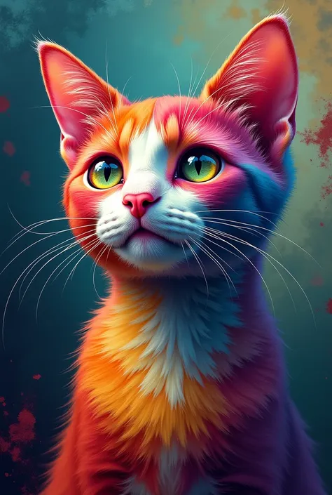  Cat Painting with a colorful face and eyes,  beautiful 4K art, Detailed painting 4k, Rendered in high resolution,  Alessandro Pautasso's paintings, Vadim Kashin.   surreal ,  detailed 4k painting ,  brightly colored parrot painting , in a  Cat Painting,  ...