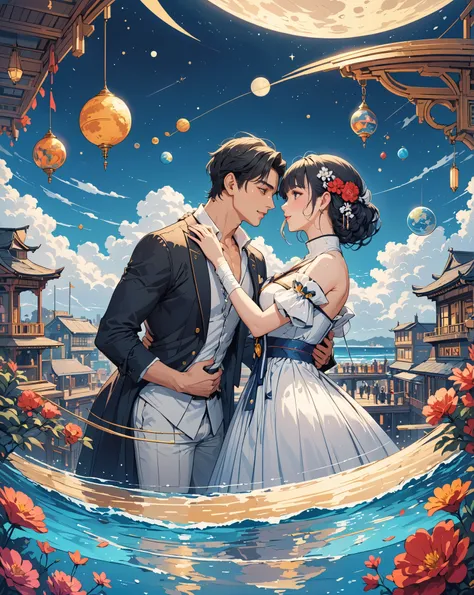 score_9, score_8_up, score_7_up, UHD, Super Detailed, High Resolution, Hyperdetailed, Masterpiece, Accurate, Anatomically Correct, High Quality, Japanese Illustration Style, 1girl, 1boy, 2people, Two men and women, Lovers, Very pretty lady, Very cool boy, ...