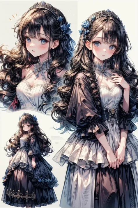    full body shot 、(  masterpiece:1.2),   top quality,Pixiv, Alone、  1 girl,   long hair, Clothes that are less revealing 、  Lolita Dress  ,  Lolita Fashion、   elegant,   tank tops created by famous artists ,   beautiful detailed lips  ,   Highly Detailed ...