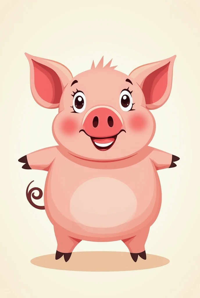  Adult Pig.  Smiling expression ,  friendly and cheerful mood .  big expressive eyes , simple design. happy and carefree atmosphere.  Flat coloring style , clear contours,  cartoonish and -friendly . Simple perspective , full view.  Perfect for illustratin...