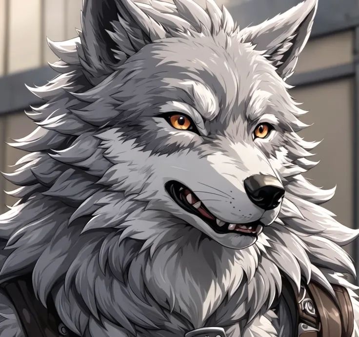 Furry wolf, detailed fur, grey fur, anime style, high quality