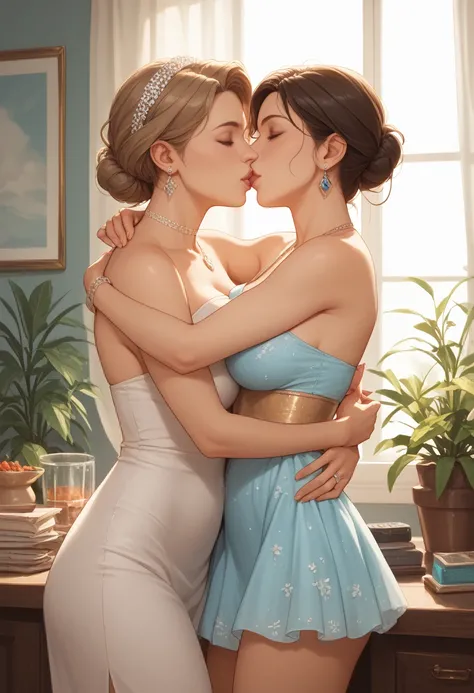  score _9,  score _8_ superior ,  score _7_ superior , salsa_animated,salon, a , A girl,  mature woman,  mother and son, , Hug, kiss,  hugging each other,  adhere , Do women wear transparent mini dresses