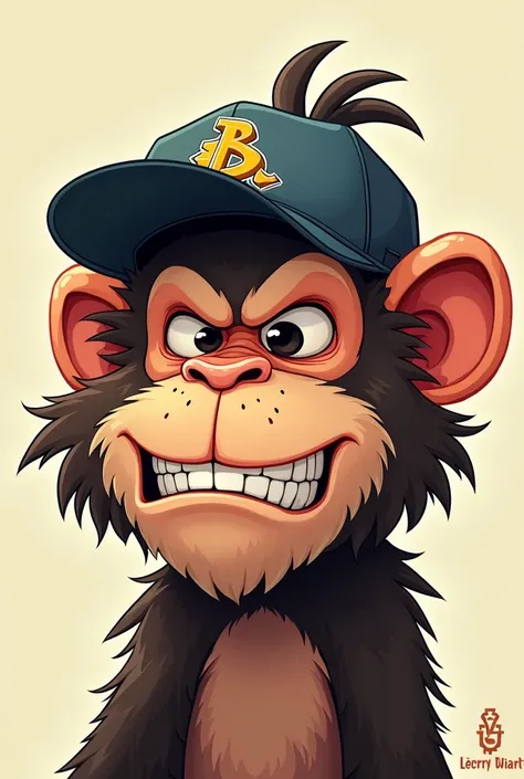 Cartoon mad monkey head with a cap