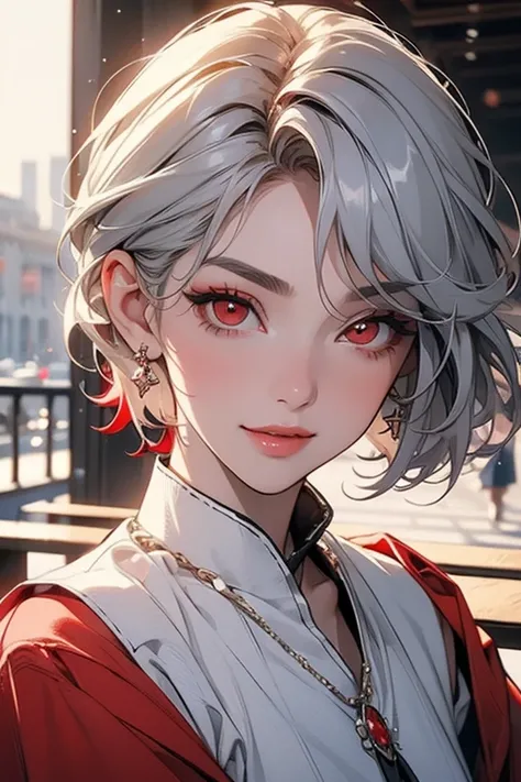 (      top quality   ,  masterpiece:1.2),       Hi-Res, 最高 masterpiece、      very well detailed,     (( short hair)). exists:1.37,  fantasy     ,   Illustration of ,    Silver Hair、   (( Red Eyes :1.4)). 、      queen,   beautiful、 Eye Shadow Red      、    ...