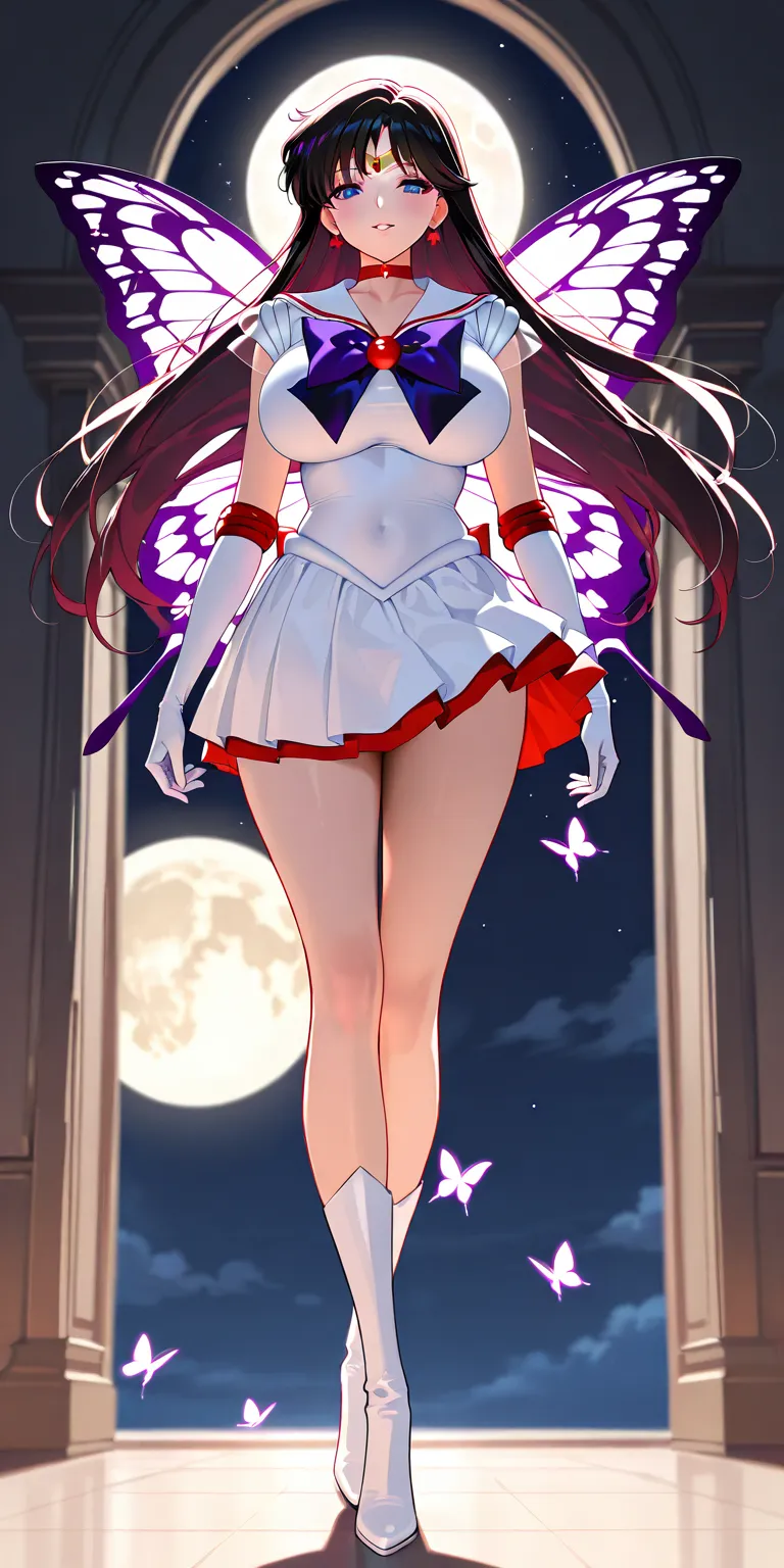 Masterpiece, elegant mature woman, sailor mars\(sailor mars\), tall body, big breast, white sailor senshi uniform (white sailor senshi uniform shirt, white sailor senshi uniform gauntlets, white sailor senshi uniform skirt, white sailor senshi uniform high...