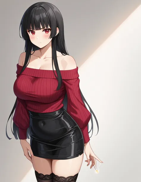 score_9+, score_8_up, ultra-highres, 8k UHD, hyper-detailed rendering, (masterpiece:1.7), (best quality:1.8), (ultra-detailed:1.6)
kawaii Japanese girl, long hair, bangs, black hair, red eyes, hime cut, curvy body, hourglass figure, plump breasts, slim wai...