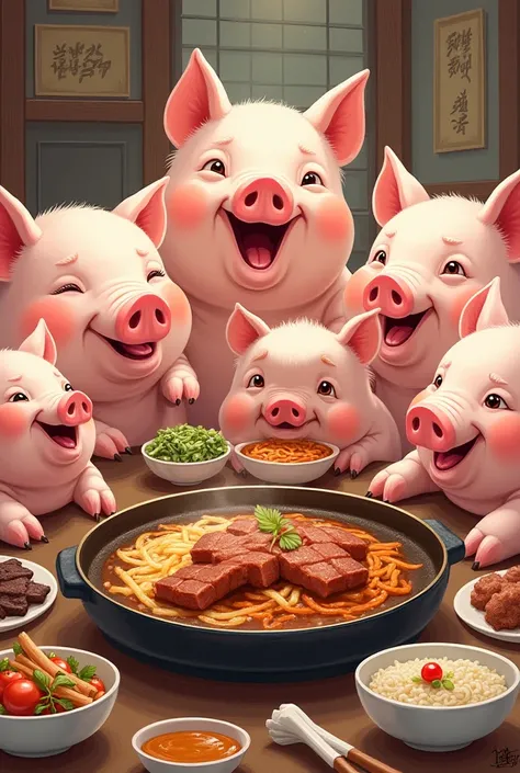 Pigs eating pork gubap