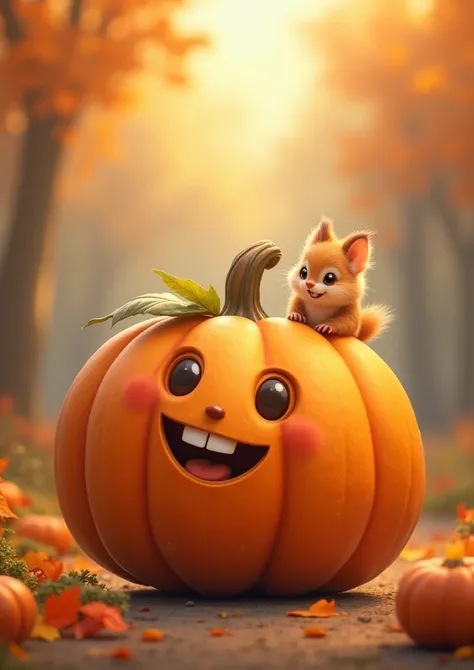 Cute and lively pumpkin character with a sweet little  playing 3 animations 