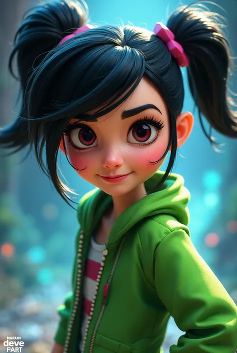 From Wreck It Ralph Vanellope Infinity Girl Jacket Grün Zip Black Hair