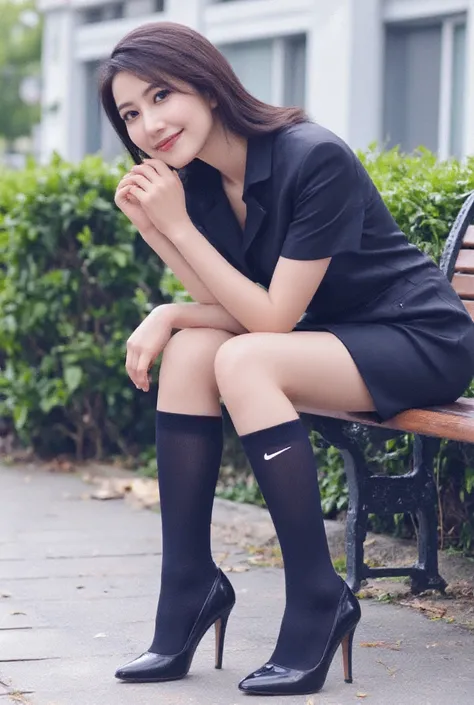 (  photorealism:1.2),   beautiful３A Japanese model of a person suppresses the embarrassing urge to fart、39;  thick legs, Three women in uniform worried about foot odor , 39; office worker's business uniform  、苦い笑顔と胃Pain 、   Focus on Raising Hips 、  Legs sl...