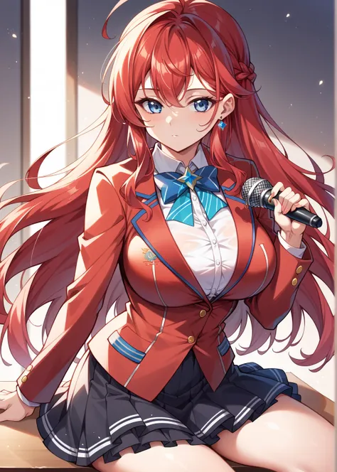  Hi-Res、 Masterpiece、最 high quality、 high qualityモデル、 high detail on the face、 high quality、 very detailed、超 Hi-Res、1990s\( style\)、(rene_Cardiff 、 red hair ,  long hair, stupid hair、 long straight hair,  blue eyes, Big Breasts)、( expressionless、Emotional ...