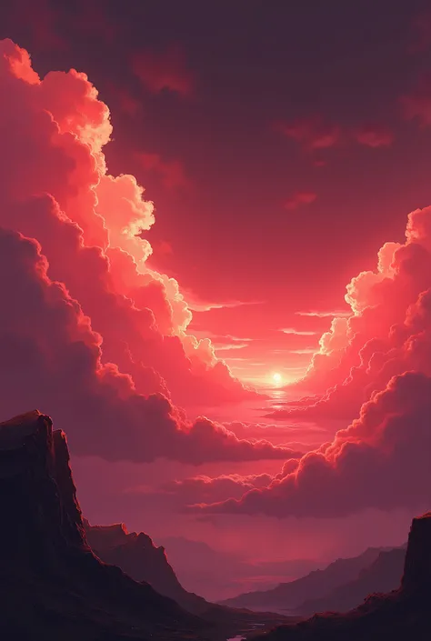 Red-glowing clouds in anime style