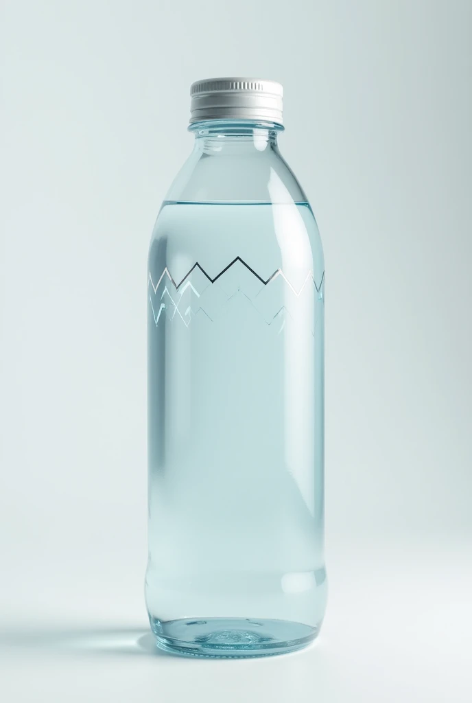 A normal bottle of water transparent with a design of : zigzag lines only on the top 