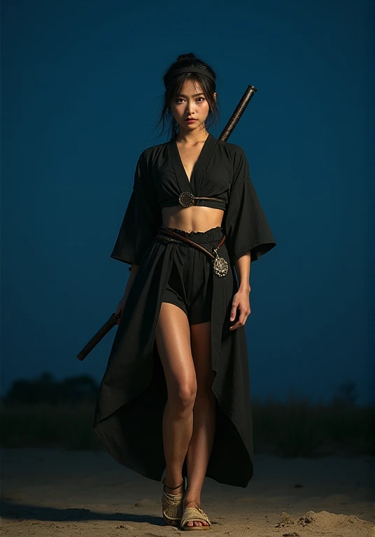 ((( holding her legs open ))), (( a perfectly beautiful 20 year old Japanese female ninja)), ((( wearing straw sandals ))), (((Straw Sandal ))), ((( holding her legs open ))), ( Masterpiece: 1.3), (8k,  by Nomi,  RAW Photo,  top quality: 1.4), sharp eyes, ...