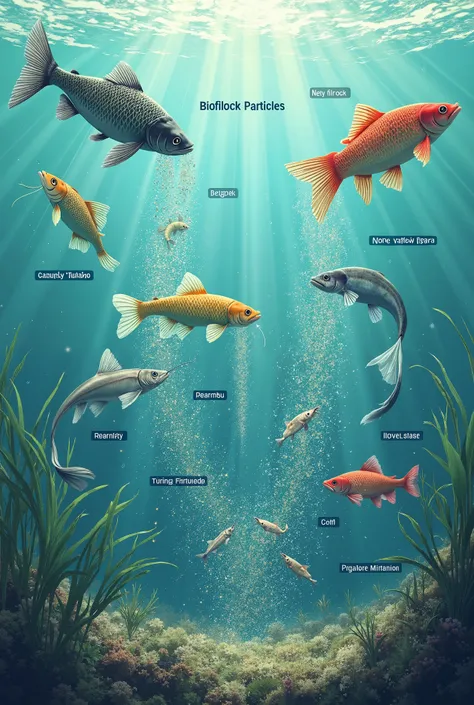 a diagram representing fish feeding on bioflock particles
