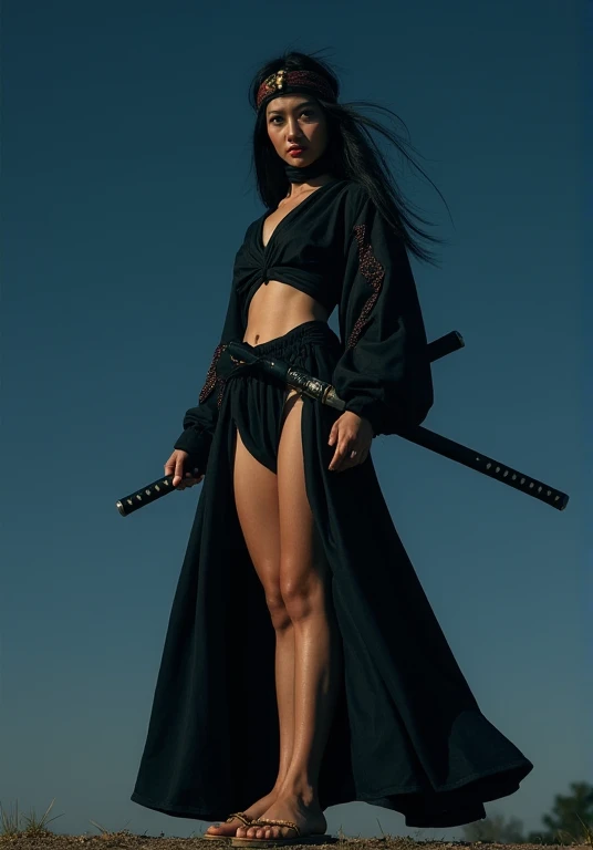 ((( holding her legs open ))), (( a perfectly beautiful 20 year old Japanese female ninja)), ((( wearing straw sandals ))), (((Straw Sandal ))), ((( holding her legs open ))), ( Masterpiece: 1.3), (8k,  by Nomi,  RAW Photo,  top quality: 1.4), sharp eyes, ...