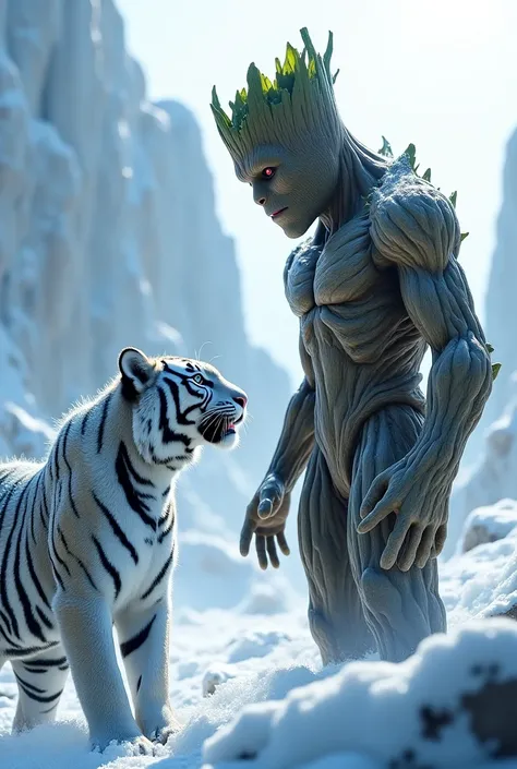 Ice Tiger and Groot facing each other 