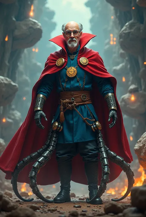 generate doctor nefario as doctor strange having the robotic legs of doctor octupus 
