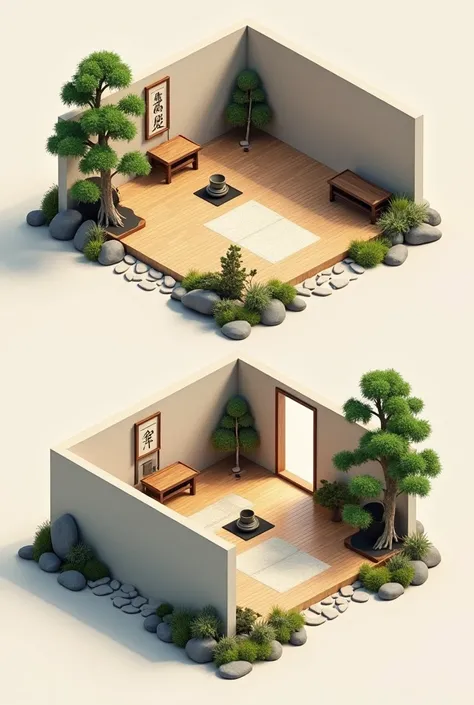 I want to design a Japanese-style meditation tea room in a 4 x 10 room. ,divided into 2 rooms