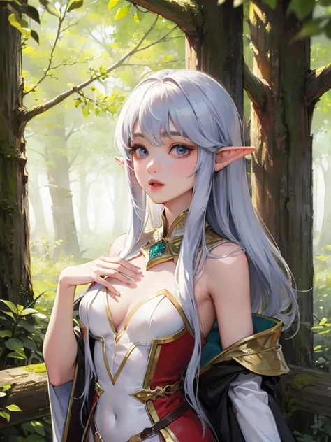 dark mystical forest　 fantasy elf　 sexy　Each white cloth on the chest is a realistic 々It's hanging