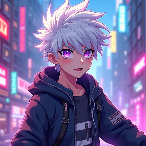 white hair purple eyes anime streamer MAN 2D