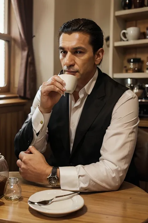 Mafia boss is having coffee