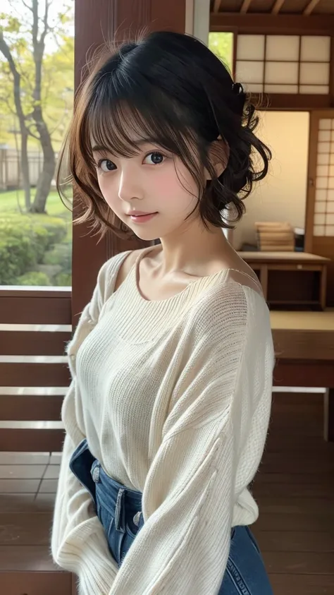  Japanese girl facing the front, super high image quality, cute, pretty, sexy, playful, cute model actress, Japanese pretty girl, Lori, loose, short, curly hair, excellent skeleton, beautiful, beautiful, beautiful, beautiful, beautiful, beautiful, beautifu...