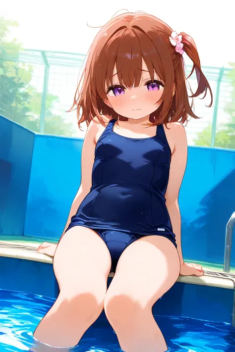 A girl in a school swimsuit　 Embarrassing　 pool　 sex