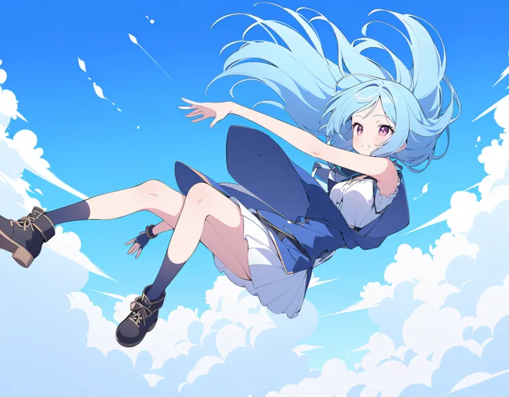 Blue-haired girl falling from the sky